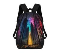 sinyumoney Children's Backpack, 3D Printed Rainbow Forest Galaxy Backpack, Backpack for Boys Girls, 17 Inch Adjustable Lightweight School Bag for Primary School 17inch