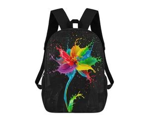 sinyumoney Children's Backpack 3D Printed Rainbow Paint Flower on Black Background Schoolbag Student Daypack Fashion Casual Lightweight School Bags for School College Travel 17inch