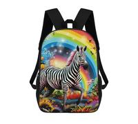 sinyumoney Children's Backpack, 3D Printed Rainbow Zebra Fantasy Backpack, Backpack for Boys Girls, 17 Inch Adjustable Lightweight School Bag for Primary School 17inch