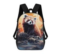 sinyumoney Children's Backpack, 3D Printed Red Panda Moonlit Journey Backpack, Backpack for Boys Girls, 17 Inch Adjustable Lightweight School Bag for Primary School 17inch