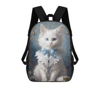 sinyumoney Children's Backpack 3D Printed Regal White Cat Portrait -2 Schoolbag Student Daypack Fashion Casual Lightweight School Bags for School College Travel 17inch