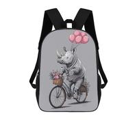 sinyumoney Children's Backpack, 3D Printed Rhino Riding Bicycle Backpack, Backpack for Boys Girls, 17 Inch Adjustable Lightweight School Bag for Primary School 17inch