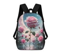 sinyumoney Children's Backpack, 3D Printed Rose Moon Reflections Backpack, Backpack for Boys Girls, 17 Inch Adjustable Lightweight School Bag for Primary School 17inch