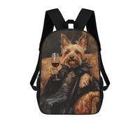 sinyumoney Children's Backpack, 3D Printed Royal Dog in Black Robe with Wine Glass Backpack, Backpack for Boys Girls, 17 Inch Adjustable Lightweight School Bag for Primary School 17inch