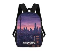 sinyumoney Children's Backpack, 3D Printed Shanghai China Cityscape at Night Backpack, Backpack for Boys Girls, 17 Inch Adjustable Lightweight School Bag for Primary School 17inch