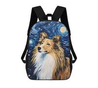 sinyumoney Children's Backpack 3D Printed Shetland Sheepdog Night Schoolbag Student Daypack Fashion Casual Lightweight School Bags for School College Travel 17inch