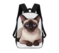sinyumoney Children's Backpack 3D Printed Siamese Cat Illustration Schoolbag Student Daypack Fashion Casual Lightweight School Bags for School College Travel 17inch