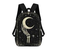 sinyumoney Children's Backpack 3D Printed Skeleton Hand Holding Moon Schoolbag Student Daypack Fashion Casual Lightweight School Bags for School College Travel 17inch