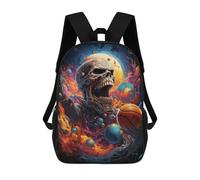 sinyumoney Children's Backpack, 3D Printed Skull Basketball Chaos Backpack, Backpack for Boys Girls, 17 Inch Adjustable Lightweight School Bag for Primary School 17inch