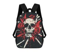 sinyumoney Children's Backpack 3D Printed Skull with Roses Schoolbag Student Daypack Fashion Casual Lightweight School Bags for School College Travel 17inch