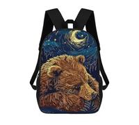 sinyumoney Children's Backpack 3D Printed Sleeping Bear Under Starry Night Schoolbag Student Daypack Fashion Casual Lightweight School Bags for School College Travel 17inch