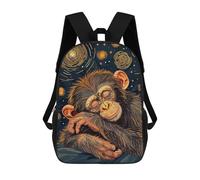 sinyumoney Children's Backpack 3D Printed Sleeping Chimpanzee in Starry Night Style Schoolbag Student Daypack Fashion Casual Lightweight School Bags for School College Travel 17inch