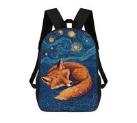 sinyumoney Children's Backpack 3D Printed Sleeping Fox Under Starry Night Sky Schoolbag Student Daypack Fashion Casual Lightweight School Bags for School College Travel 17inch
