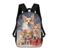sinyumoney Children's Backpack 3D Printed Snow Corgi Dog Family Xmas Schoolbag Student Daypack Fashion Casual Lightweight School Bags for School College Travel 17inch