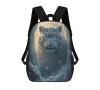 sinyumoney Children's Backpack, 3D Printed Snow Leopard Portrait in Winter Cave Backpack, Backpack for Boys Girls, 17 Inch Adjustable Lightweight School Bag for Primary School 17inch