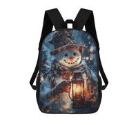 sinyumoney Children's Backpack, 3D Printed Snowman with Lantern Backpack, Backpack for Boys Girls, 17 Inch Adjustable Lightweight School Bag for Primary School 17inch
