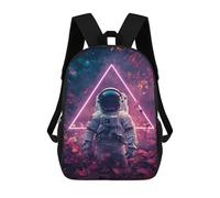 sinyumoney Children's Backpack, 3D Printed Space Astronaut in Neon Triangle Backpack, Backpack for Boys Girls, 17 Inch Adjustable Lightweight School Bag for Primary School 17inch