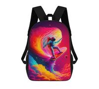 sinyumoney Children's Backpack 3D Printed Space Surfer Cosmic Wave Ride Schoolbag Student Daypack Fashion Casual Lightweight School Bags for School College Travel 17inch