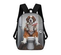 sinyumoney Children's Backpack 3D Printed St Bernard on The Toilet Schoolbag Student Daypack Fashion Casual Lightweight School Bags for School College Travel 17inch