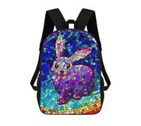 sinyumoney Children's Backpack, 3D Printed Stained Glass Rabbit Artwork Backpack, Backpack for Boys Girls, 17 Inch Adjustable Lightweight School Bag for Primary School 17inch