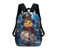 sinyumoney Children's Backpack 3D Printed Stained Glass Snowman Schoolbag Student Daypack Fashion Casual Lightweight School Bags for School College Travel 17inch