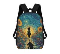 sinyumoney Children's Backpack, 3D Printed Starry Night Sunflower Pathway -2 Backpack, Backpack for Boys Girls, 17 Inch Adjustable Lightweight School Bag for Primary School 17inch