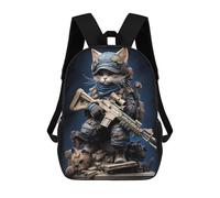 sinyumoney Children's Backpack, 3D Printed Steampunk Cat Soldier Statue Backpack, Backpack for Boys Girls, 17 Inch Adjustable Lightweight School Bag for Primary School 17inch