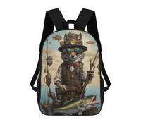 sinyumoney Children's Backpack 3D Printed Steampunk Wolf Fishing Schoolbag Student Daypack Fashion Casual Lightweight School Bags for School College Travel 17inch