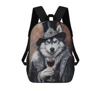 sinyumoney Children's Backpack, 3D Printed Steampunk Wolf with Wine Backpack, Backpack for Boys Girls, 17 Inch Adjustable Lightweight School Bag for Primary School 17inch