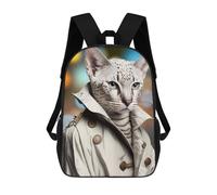 sinyumoney Children's Backpack 3D Printed Stylish Cat in Trench Coat Schoolbag Student Daypack Fashion Casual Lightweight School Bags for School College Travel 17inch