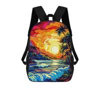 sinyumoney Children's Backpack, 3D Printed Sunset Palm Beachscape -2 Backpack, Backpack for Boys Girls, 17 Inch Adjustable Lightweight School Bag for Primary School 17inch