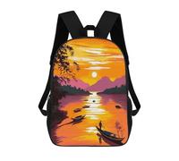sinyumoney Children's Backpack 3D Printed Sunset River Boats Silhouette Schoolbag Student Daypack Fashion Casual Lightweight School Bags for School College Travel 17inch