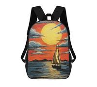 sinyumoney Children's Backpack, 3D Printed Sunset Sail Serenity Backpack, Backpack for Boys Girls, 17 Inch Adjustable Lightweight School Bag for Primary School 17inch