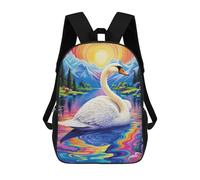 sinyumoney Children's Backpack, 3D Printed Swan Serenity A Colorful Landscape Backpack, Backpack for Boys Girls, 17 Inch Adjustable Lightweight School Bag for Primary School 17inch