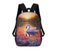 sinyumoney Children's Backpack, 3D Printed Swan Sunset Reflections Backpack, Backpack for Boys Girls, 17 Inch Adjustable Lightweight School Bag for Primary School 17inch