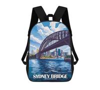 sinyumoney Children's Backpack, 3D Printed Sydney Harbour Bridge Backpack, Backpack for Boys Girls, 17 Inch Adjustable Lightweight School Bag for Primary School 17inch