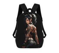 sinyumoney Children's Backpack 3D Printed Tattooed Woman with Ponytail on Black Schoolbag Student Daypack Fashion Casual Lightweight School Bags for School College Travel 17inch