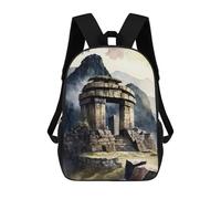 sinyumoney Children's Backpack, 3D Printed The Temple of The Sun Peru Backpack, Backpack for Boys Girls, 17 Inch Adjustable Lightweight School Bag for Primary School 17inch