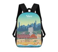 sinyumoney Children's Backpack, 3D Printed Travel to Nice Backpack, Backpack for Boys Girls, 17 Inch Adjustable Lightweight School Bag for Primary School 17inch
