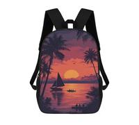 sinyumoney Children's Backpack, 3D Printed Tropical Sunset Scene-4 Backpack, Backpack for Boys Girls, 17 Inch Adjustable Lightweight School Bag for Primary School 17inch