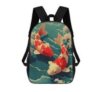 sinyumoney Children's Backpack, 3D Printed Two Koi Fish in Water Painting Backpack, Backpack for Boys Girls, 17 Inch Adjustable Lightweight School Bag for Primary School 17inch