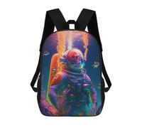 sinyumoney Children's Backpack, 3D Printed Underwater Astronaut -2 Backpack, Backpack for Boys Girls, 17 Inch Adjustable Lightweight School Bag for Primary School 17inch