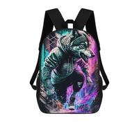 sinyumoney Children's Backpack, 3D Printed Urban Wolf in Neon Backpack, Backpack for Boys Girls, 17 Inch Adjustable Lightweight School Bag for Primary School 17inch