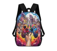 sinyumoney Children's Backpack, 3D Printed Vibrant Cityscape Gaming Controller Artwork Backpack, Backpack for Boys Girls, 17 Inch Adjustable Lightweight School Bag for Primary School 17inch