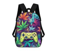 sinyumoney Children's Backpack, 3D Printed Vibrant Gaming Controllers Amidst Nature Backpack, Backpack for Boys Girls, 17 Inch Adjustable Lightweight School Bag for Primary School 17inch