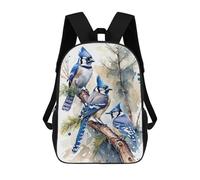 sinyumoney Children's Backpack 3D Printed Watercolor Blue Jay Bird Schoolbag Student Daypack Fashion Casual Lightweight School Bags for School College Travel 17inch