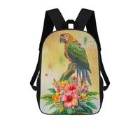 sinyumoney Children's Backpack 3D Printed Watercolor Parrot with Tropical Flowers Schoolbag Student Daypack Fashion Casual Lightweight School Bags for School College Travel 17inch