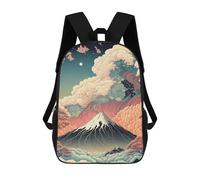 sinyumoney Children's Backpack, 3D Printed Wave of Dreams Fuji Mountain Backpack, Backpack for Boys Girls, 17 Inch Adjustable Lightweight School Bag for Primary School 17inch