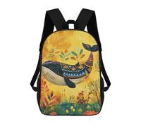 sinyumoney Children's Backpack, 3D Printed Whale Art Print Ocean Decor-2 Backpack, Backpack for Boys Girls, 17 Inch Adjustable Lightweight School Bag for Primary School 17inch
