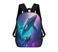sinyumoney Children's Backpack 3D Printed Whale Encounter in Space Schoolbag Student Daypack Fashion Casual Lightweight School Bags for School College Travel 17inch